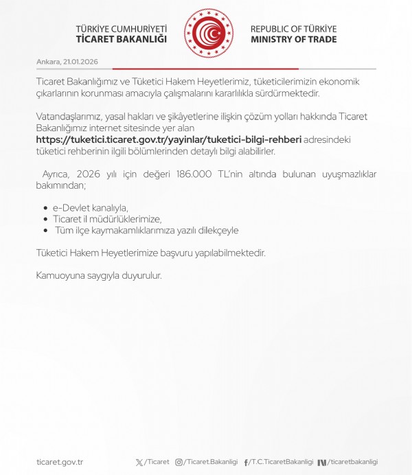 Ticaret Bakanlığı açıkladı: Tüketici Hakem Heyetlerine 900 binin üzerinde başvuru